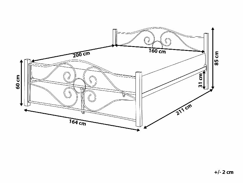 Bračni krevet 160 cm FLANGE (s podnicom) (crna)