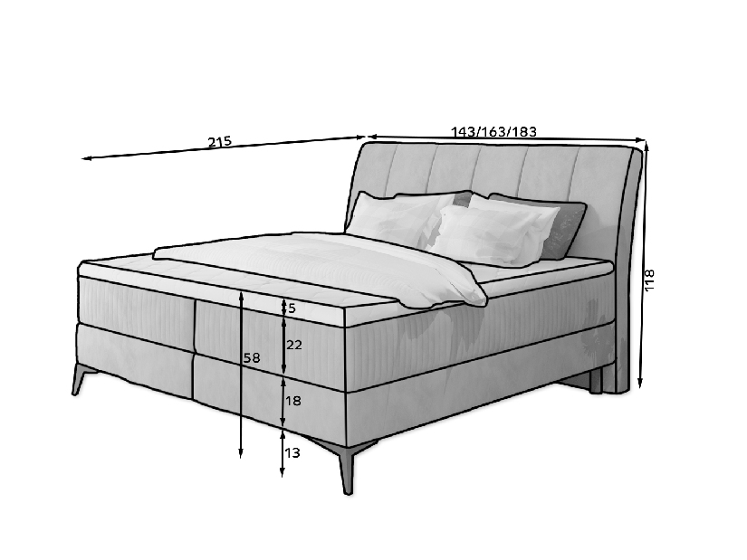Bračni krevet Boxspring 180 cm Alberto (siva) (s madracima)