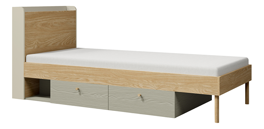 Jednostruki krevet 90x200 cm Yoda 13 (svijetlo bež + uljani hrast + eukaliptus) (L)