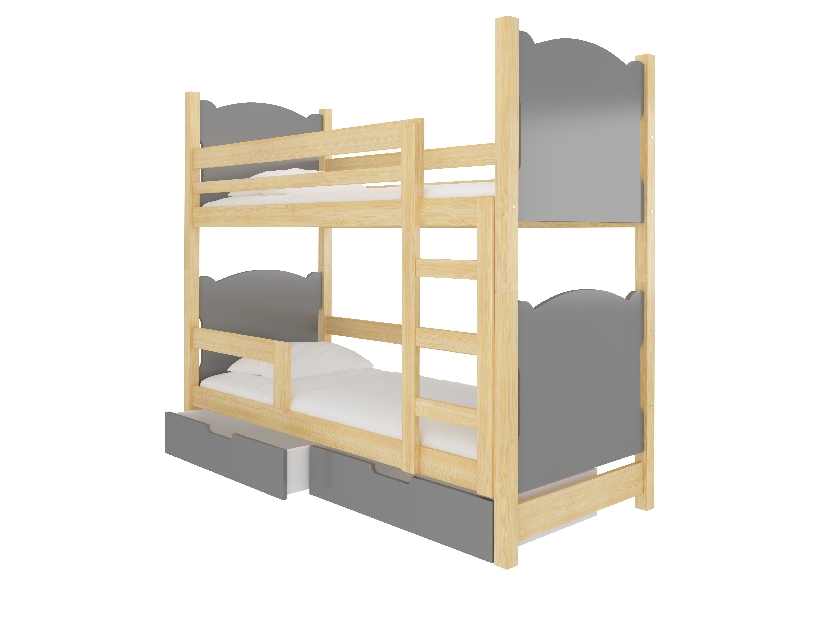 Dječji krevet na kat 180x75 cm Marryann (s podnicom i madracem) (bor + siva)