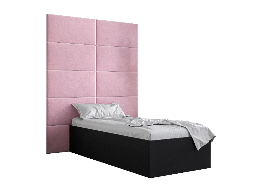 Jednostruki krevet s tapeciranim uzglavljem 90 cm Brittany 1 (crna mat + ružičasta) (s podnicom)