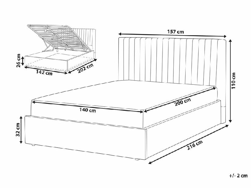 Bračni krevet 140 cm Vakarine (siva) (s podnicom i prostorom za odlaganje)