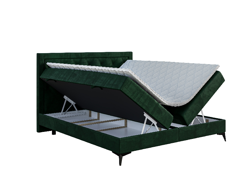 Bračni krevet Boxspring 140 cm Dustin (tamno zelena) (s madracem i prostorom za odlaganje)