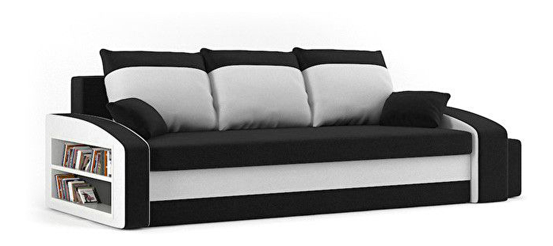 Sofa Hanifa (crna + bijela) (s policom i tabureom) 