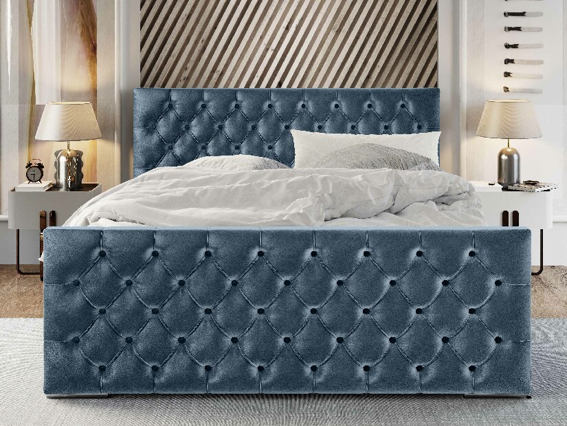 Bračni krevet 180 cm Velva (plava) (s podnicom i prostorom za odlaganje)