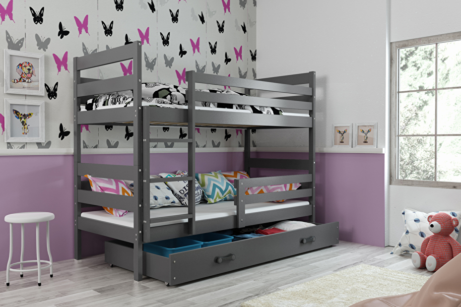 Krevet na kat 80 x 190 cm Eril B (grafit + grafit) (s podnicom, madracem i prostorom za odlaganje)