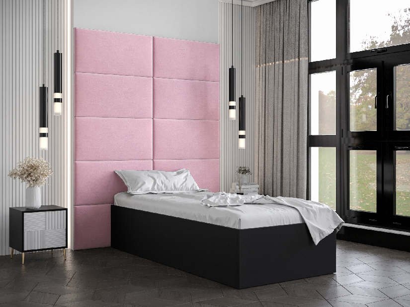 Jednostruki krevet s tapeciranim uzglavljem 90 cm Brittany 1 (crna mat + ružičasta) (s podnicom)