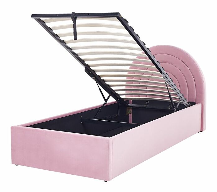 Jednostruki krevet 90 cm Annesile (ružičasta) (s podnicom) (s prostorom za odlaganje)