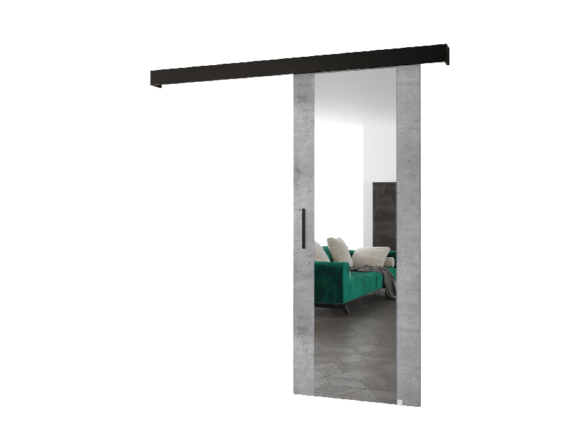 Klizna vrata 90 cm Sharlene II (beton + crna mat + crna) (s ogledalom)