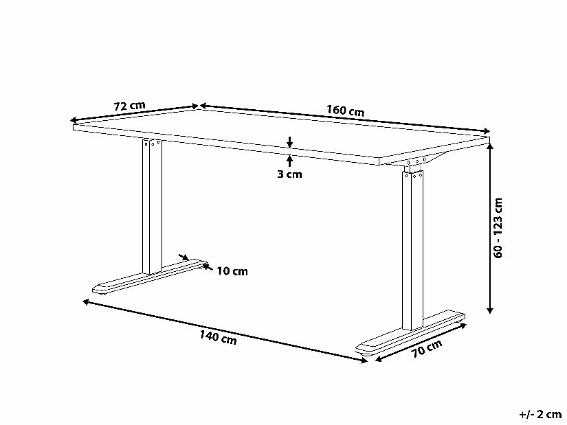 Pisaći stol- DESIRA II (160x72 cm) (siva + bijela) (el. podesiv)
