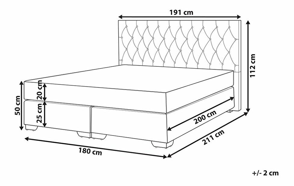 Bračni krevet Boxspring 180 cm DUKE (s podnicom i madracem) (siva)