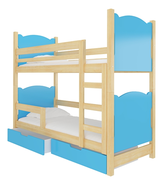 Dječji krevet na kat 180x75 cm Marryann (s podnicom i madracem) (bor + plava)