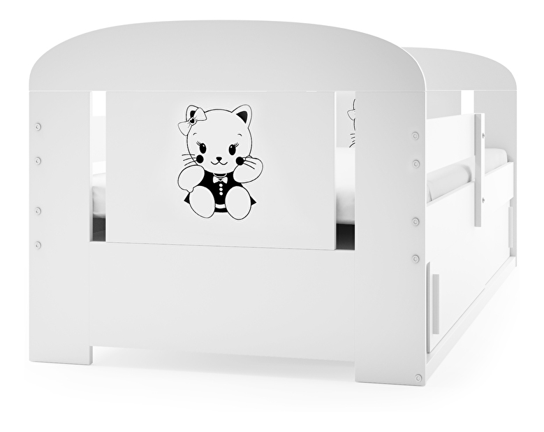 Dječji krevet 80 cm Fimmo (bijela + mačka) (s podnicom, madracem i prostorom za odlaganje)