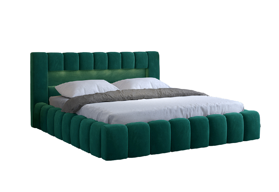 Bračni krevet 140 cm Luxa (tamno zelena) (s podnicom, prostorom za odlaganje i LED)