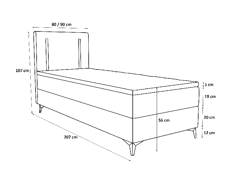 Jednostruki krevet 90 cm Ortega Comfort (tamnosiva) (s podnicom i madracem, bez prostora za odlaganje) (s LED rasvjetom)
