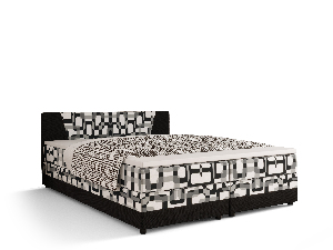 Bračni krevet Boxspring 180 cm Linda (uzorak + crna) (s madracem i prostorom za odlaganje)