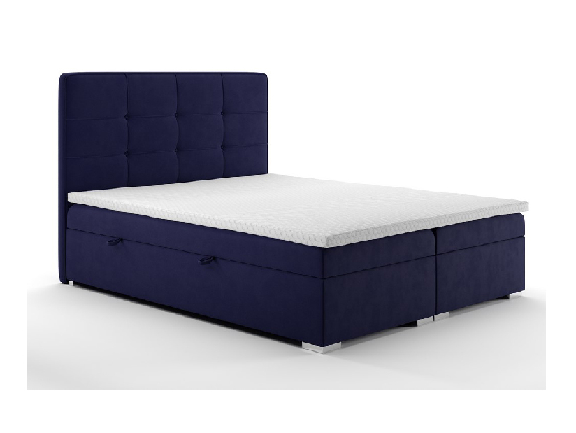 Bračni krevet Boxspring 140 cm Loty (tamno plava) (s prostorom za odlaganje)