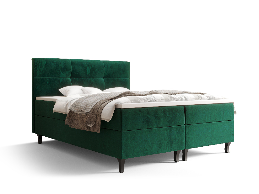 Bračni krevet Boxspring 140 cm Lumba (maslinasto zelena) (s madracem i prostorom za odlaganje)