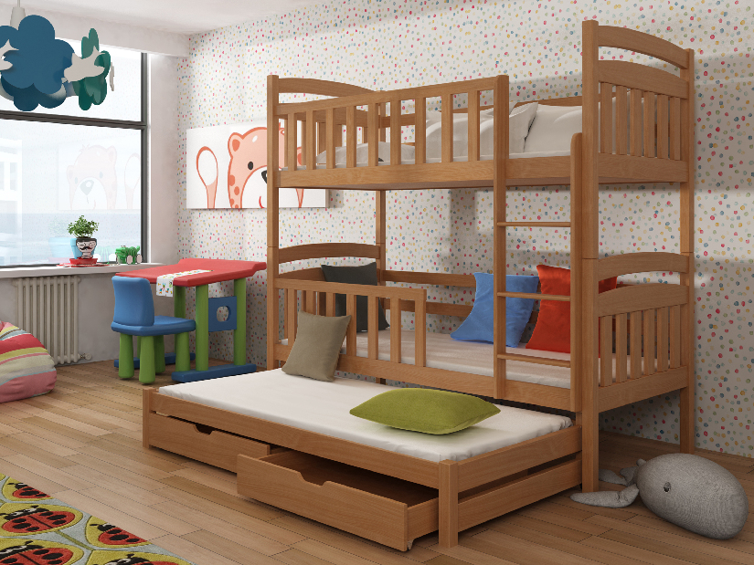 Dječji krevet 90 x 200 cm VIOLA (s podnicom i prostorom za odlaganje) (bukva)