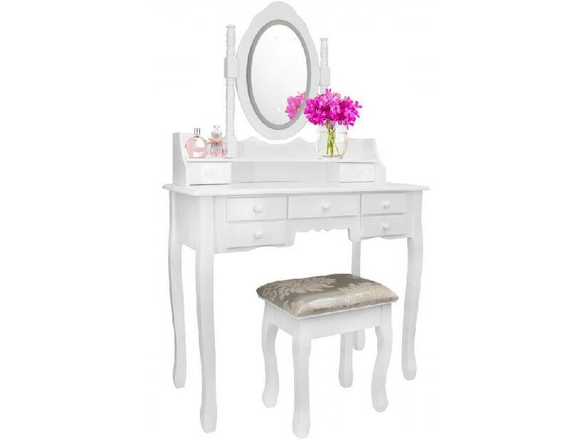 Toaletni stolić s tabureom Pompadour (s LED rasvjetom) (bijela)