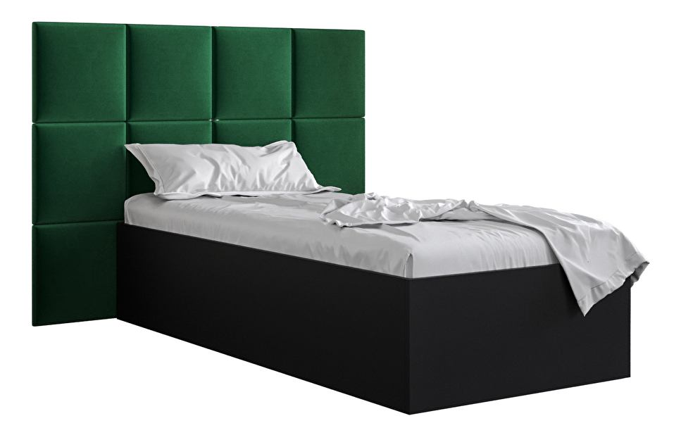 Jednostruki krevet s tapeciranim uzglavljem 90 cm Brittany 4 (crna mat + zelena) (s podnicom)