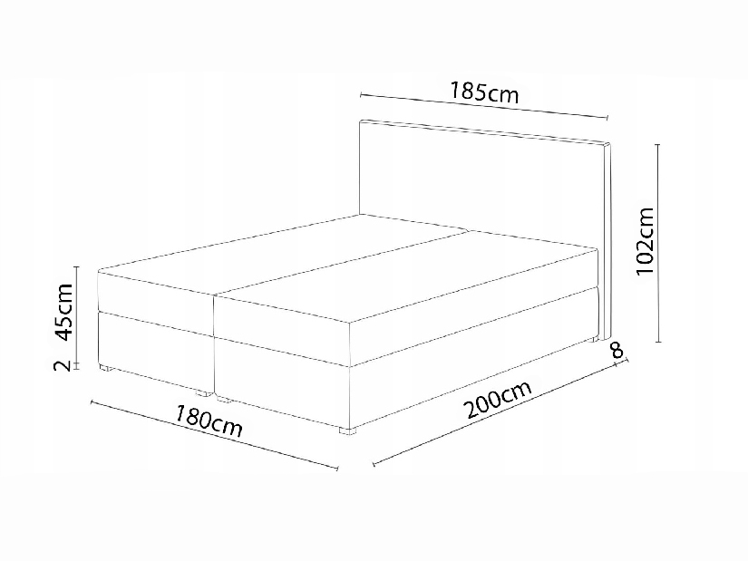 Bračni krevet Boxspring 180x200 cm Mimosa (s podnicom i madracem) (bijela + tamno siva)