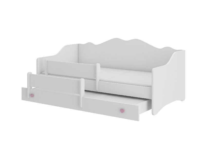 Dječji krevet na razvlačenje 160x80 cm Ester II (s podnicom i madracem) (bijela + ružičasta)