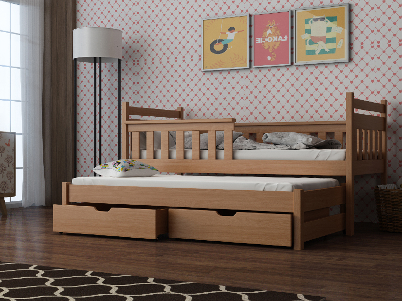 Dječji krevet 90 x 200 cm DORIA (s podnicom i prostorom za odlaganje) (bukva)