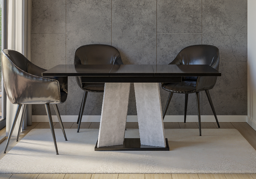Blagovaonski stol Mulnu (crni sjaj + kamen) (za 4 do 6 osoba)