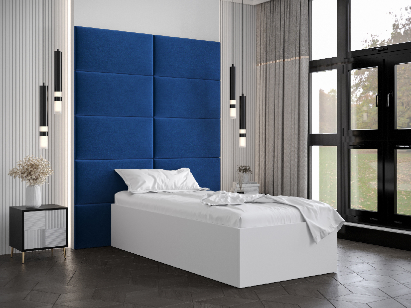 Jednostruki krevet s tapeciranim uzglavljem 90 cm Brittany 1 (bijela mat + plava) (s podnicom)