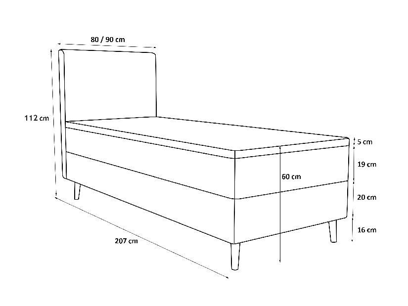Jednostruki krevet 80 cm Napoli Comfort (bijela) (s podnicom, s prostorom za odlaganje)