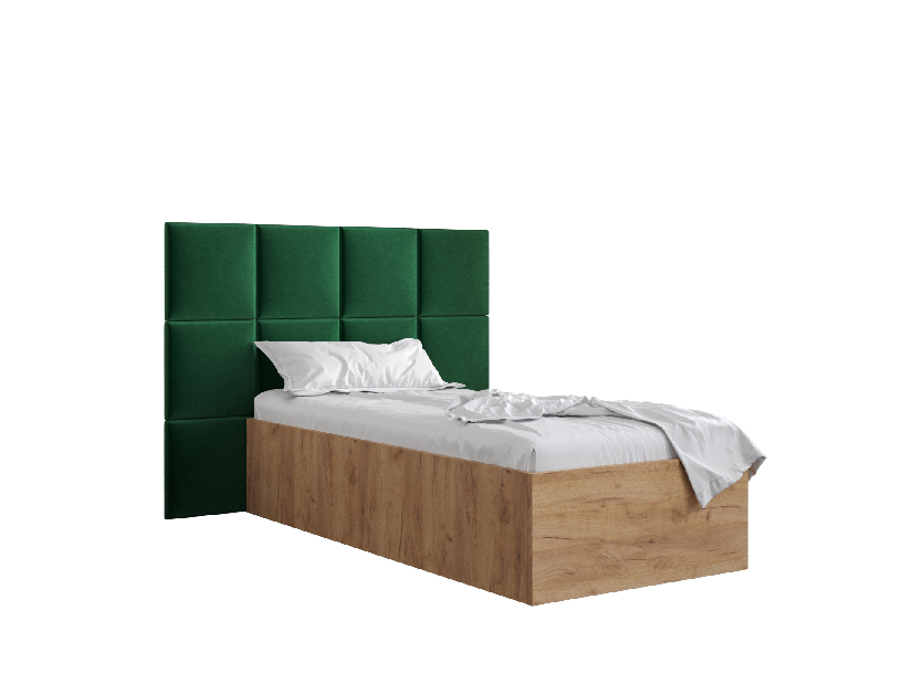 Jednostruki krevet s tapeciranim uzglavljem 90 cm Brittany 4 (hrast craft zlatni + zelena) (s podnicom)