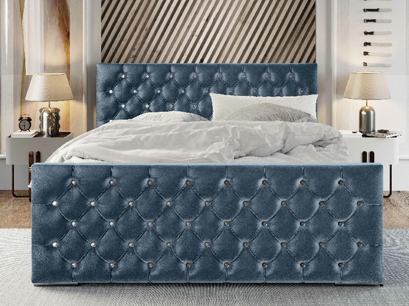 Bračni krevet 160 cm Quintin (plava) (s podnicom i prostorom za odlaganje)