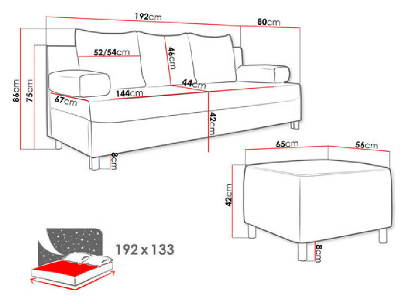 Sofa Dorien s tabureom (Uttario velvet 2954)