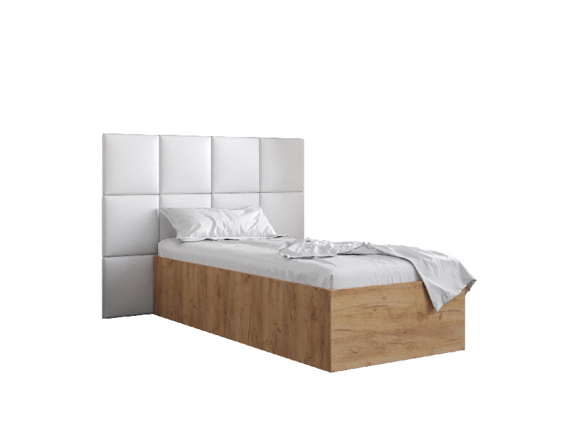 Jednostruki krevet s tapeciranim uzglavljem 90 cm Brittany 4 (hrast craft zlatni + bijela) (s podnicom)
