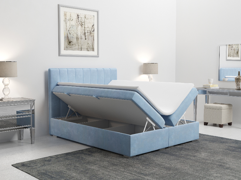 Bračni krevet Boxspring 140 cm Ranaly (plava) (s prostorom za odlaganje)