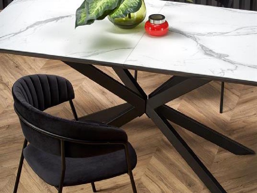 Blagovaonski stol na razvlačenje 160-200 cm Delma (mramor bijeli + crna + siva) (za 6 do 8 osoba)