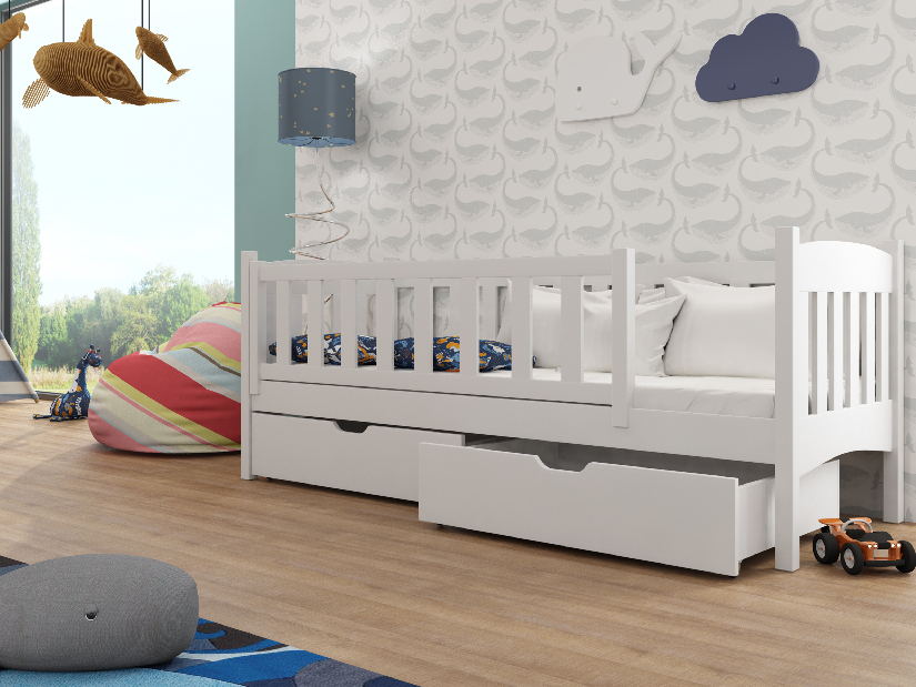 Dječji krevet 90 cm Gussie (s podnicom i prostorom za odlaganje) (bijela)