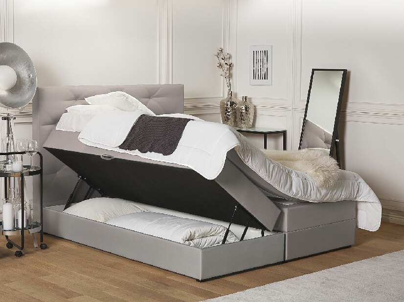 Kontinentalni krevet 160 cm MILADY (siva) (s madracem i prostorom za odlaganje)