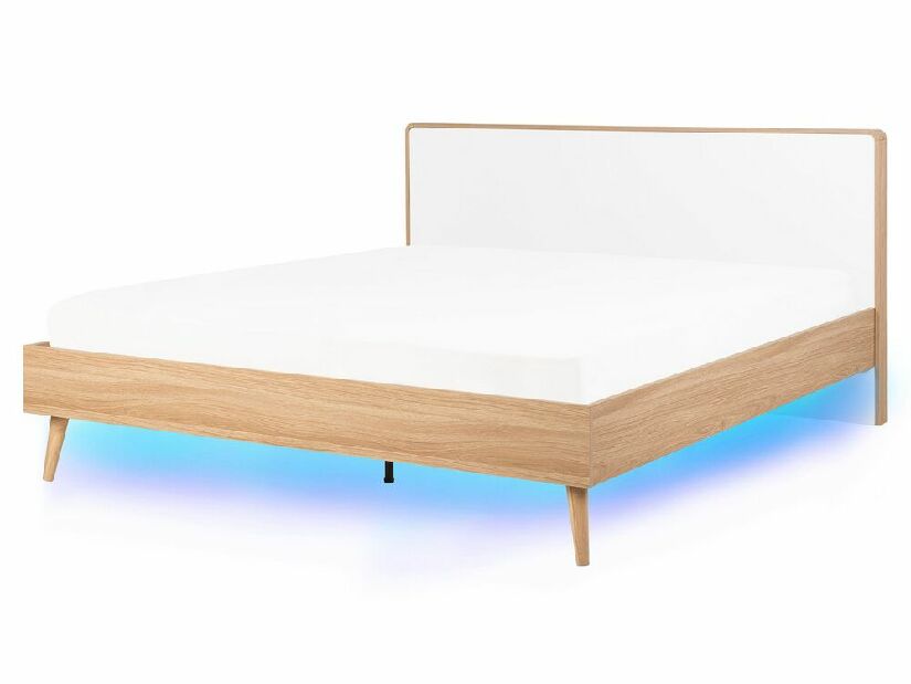 Bračni krevet 160 cm SERVI (s podnicom i LED rasvjetom) (svijetlo drvo)