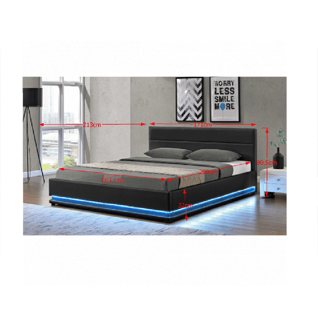 Bračni krevet 160 cm Baella (S podnicom, rasvjetom i prostorom za odlaganje) 