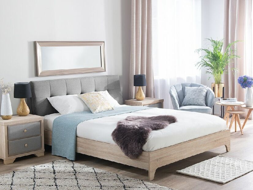 Bračni krevet 160 cm BERGAMO (s podnicom) (siva + svijetlo drvo)