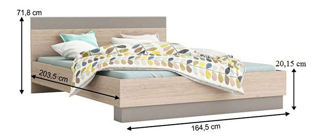 Bračni krevet 160 cm Bihop (hrast arizona + siva) 