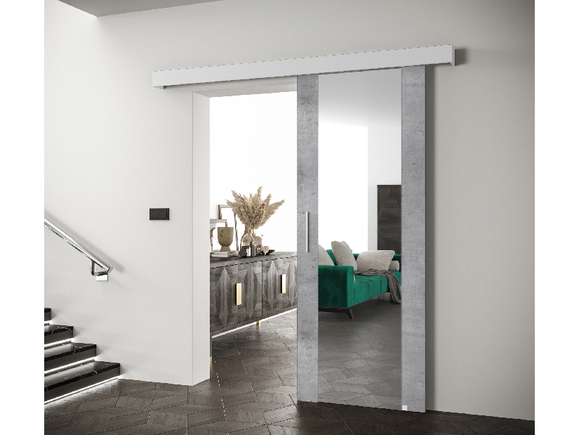 Klizna vrata 90 cm Sharlene II (beton svijetli + bijela mat + srebrna) (s ogledalom)