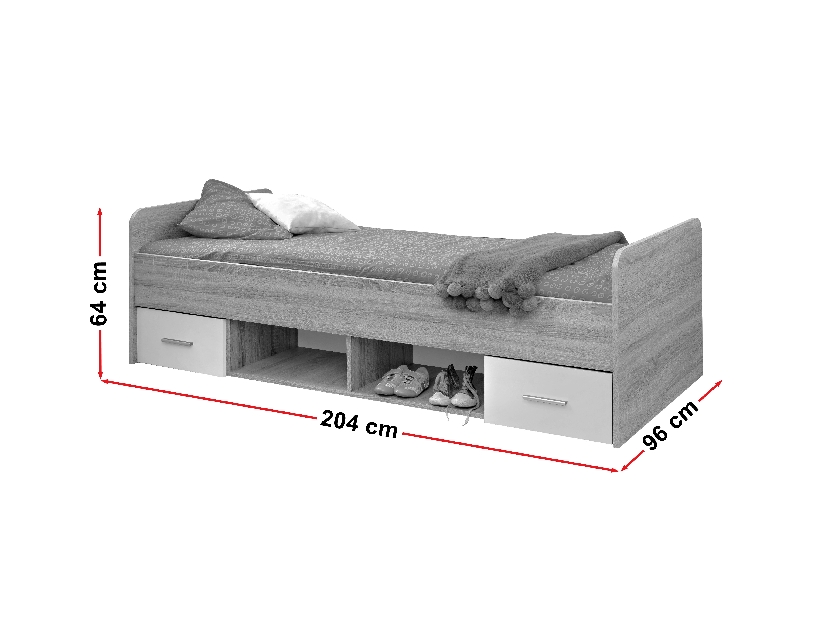 Jednostruki krevet 90 cm Daron 23 DSW DI-04 (hrast sonoma + bijela) (s ladicama)