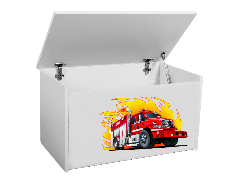 Dječja kutija za pohranu Davina (bijela + vatrogasna kola)