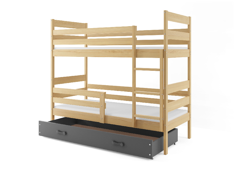 Krevet na kat 90 x 200 cm Eril B (bor + grafit) (s podnicom, madracem i prostorom za odlaganje)