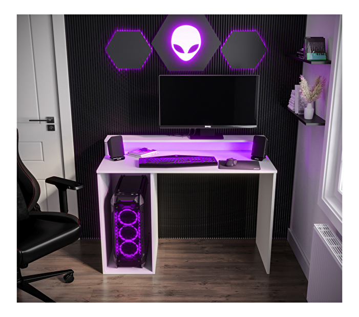 Gaming PC stol Garrick 2 (biely) (s LED RGB rasvjetom)