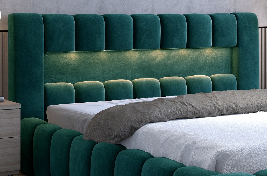 Bračni krevet 180 cm Luxa (tamno zelena) (s podnicom, s prostorom za odlaganje i LED)