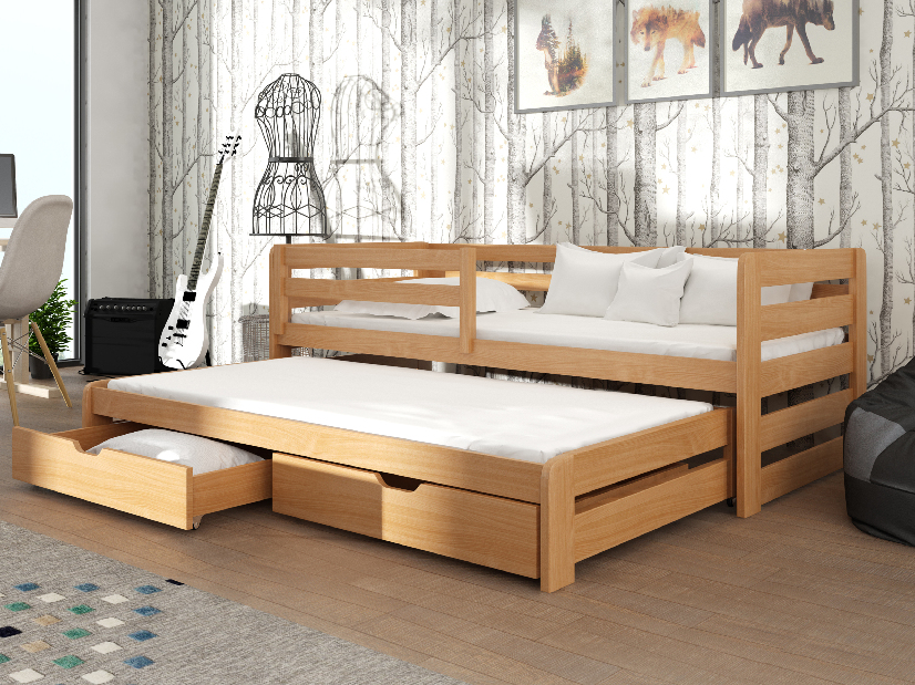 Dječji krevet 90 x 190 cm SIMO (s podnicom i prostorom za odlaganje) (bukva)